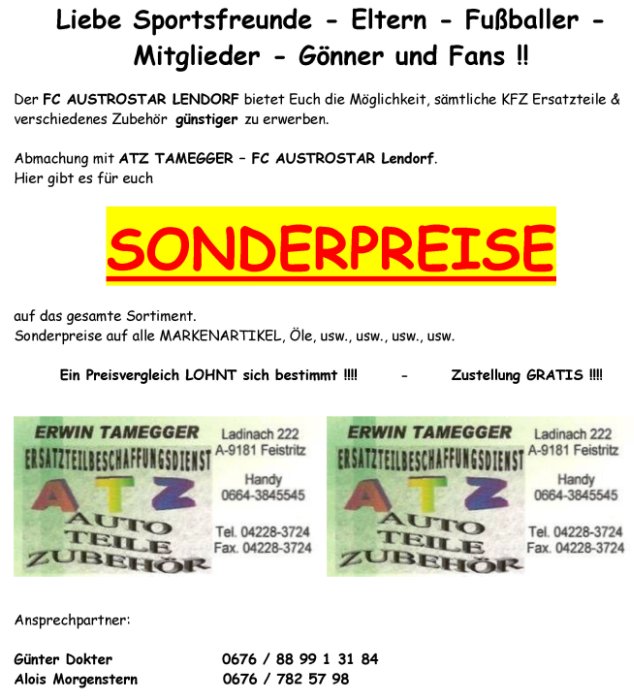 Sonderpreise bei ATZ Tamegger  FC Hand-in-Hand-Werker Lendorf